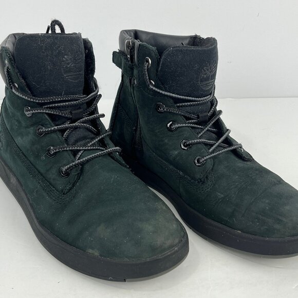 Timberland Kids Boots Size 5 Black Suede Round Toe Ankle Side Zip Flat Heel - Picture 1 of 6